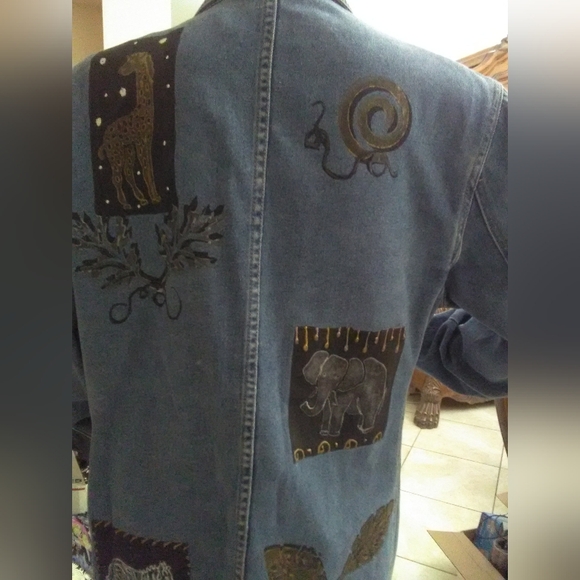 VINTAGE JEAN JACKET BY HAIKS 100%COTTON SZ. LG ANIMAL PAINTINGS POCKETS - Picture 11 of 12